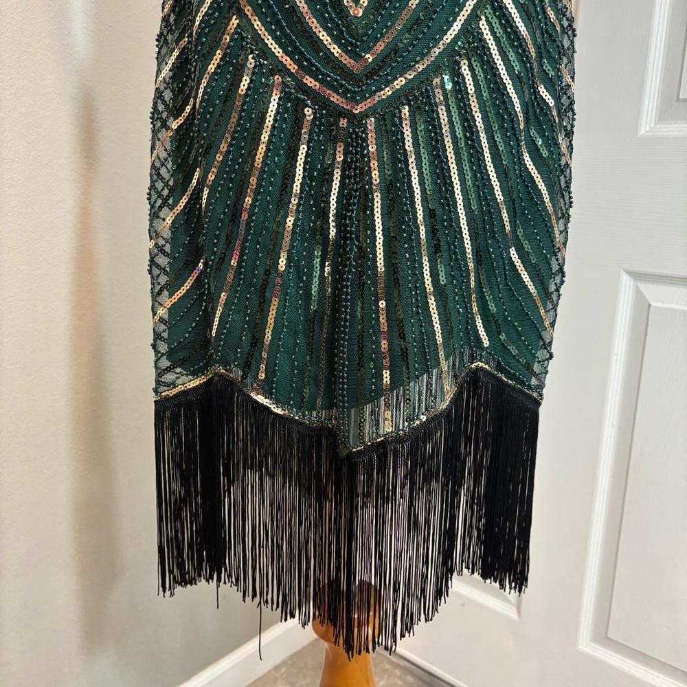 BABEYOND Women's Flapper Dress 1920s Beaded Fringed Great Gatsby Green Medium - Picture 6 of 9